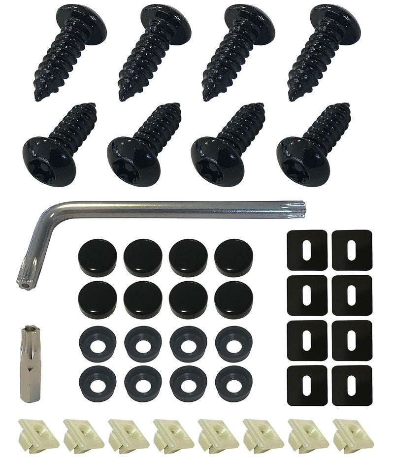 OttoSpeed Anti-Theft License Plate Screws Fastener Kit - Rustproof Black Screws, Nylon Screw Inserts, Black Screw Covers, and Anti-Rattle Foam Pads for Fastening License Plates (Black Stainless Steel) - Image 1
